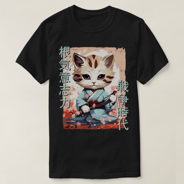 Samurai Cat Warrior Japanese Ninja Kitty Kawaii 1 T-Shirt (Design Front)