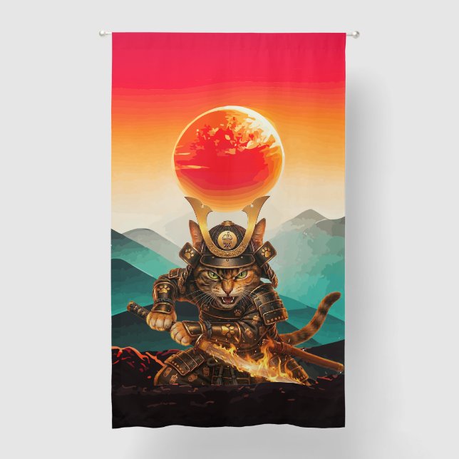 Samurai Cat Warrior Sunset Cinematic  Blackout Curtains (Front)