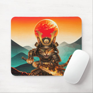 Samurai Cat Warrior Sunset NonSlip Gaming Mousepad