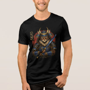 Samurai Cat Warrior T-Shirt Katana Armor Illustr Tri-Blend Shirt