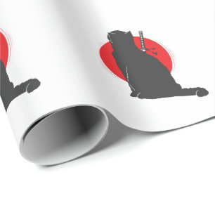 Samurai cat wears her sword wrapping paper