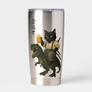 Samurai Cat with Beer & T-Rex   Retro Japanese Art Insulated Tumbler