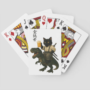 Samurai Cat with Beer & T-Rex Retro Japanese Art Poker Cards