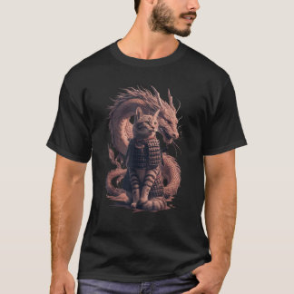 Samurai Cat with Dragon T Shirt