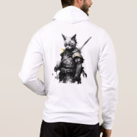 Samurai Cat with katana, black and yellow Hoodie