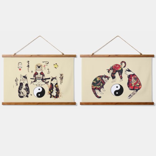 SAMURAI CATS IN SKULLSKELETONBUTTERFLY TATTOOS  HANGING TAPESTRY