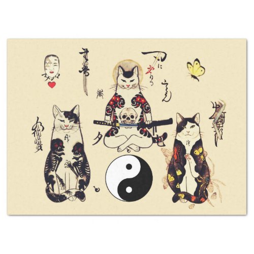 SAMURAI CATS IN SKULLSKELETONBUTTERFLY TATTOOS  TISSUE PAPER