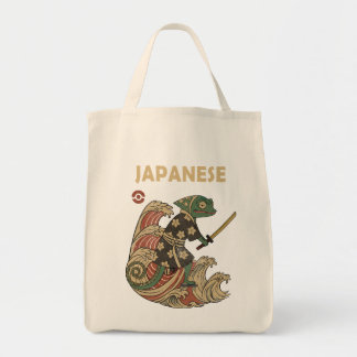Samurai Chameleon Riding the Wave – Vintage  Tote Bag