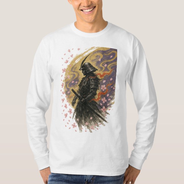【Samurai Cherry Blossom Long Sleeve T-Shirt】 T-Shirt (Front)