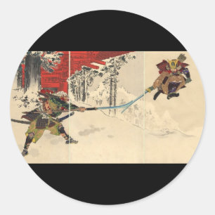 Samurai combat in the snow circa 1890 classic round sticker