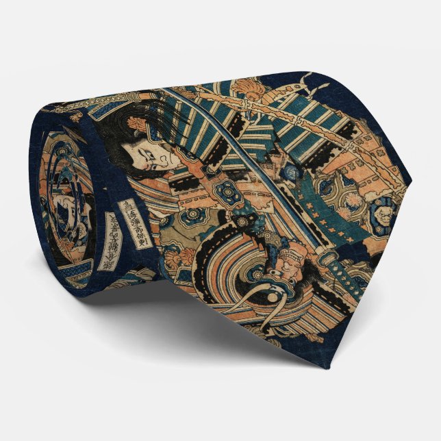 SAMURAI COMBAT WITH KATANA SWORDS by Hokusai Neck Tie (Rolled)