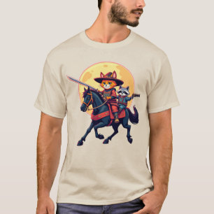 Samurai Cowboy Cat & Raccoon riding horse Unique T-Shirt