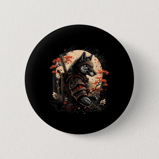 Samurai Dog Japanese Tattoo Graphic For Men Boys W Button (Front)