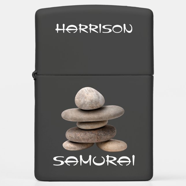 Samurai elegant, funny Zen stones decorated Zippo Lighter (Front)