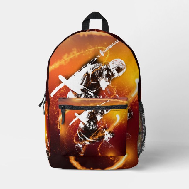 Samurai Fighter With Lightning Power Printed Backpack (Front)