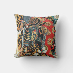 Samurai Fighting a Tiger, Kuniyoshi, Ukiyo-e Throw Pillow