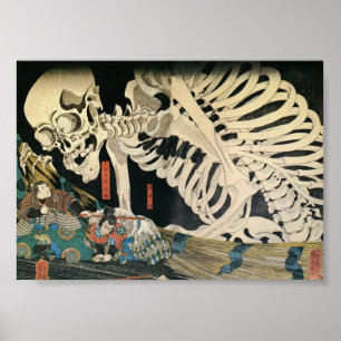 Samurai Fighting and a Giant Skeleton c. 1800's Poster