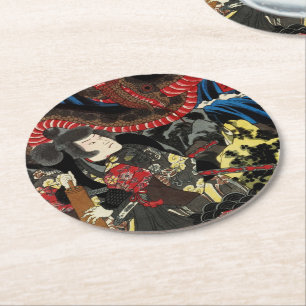 SAMURAI FIGHTING GIANT SNAKE TOAD ROUND PAPER COASTER