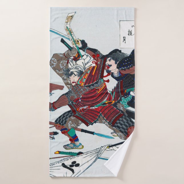 Samurai Fighting in Armor, Tsukioka Yoshitoshi Bath Towel (Bath Towel)