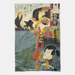 Samurai fighting Monster Cat, Utagawa Toyokuni Kitchen Towel