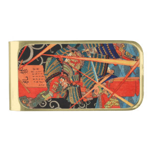 SAMURAI FIGHTING MONSTER GOLD FINISH MONEY CLIP