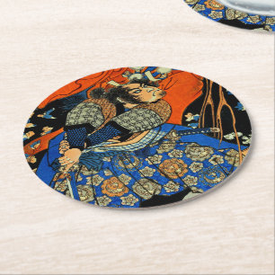 SAMURAI FIGHTING MONSTER ROUND PAPER COASTER