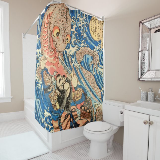 SAMURAI FIGHTING MONSTER SHOWER CURTAIN (In Situ)