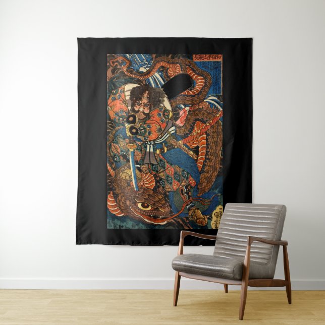 SAMURAI FIGHTING MONSTER TAPESTRY (In Situ)
