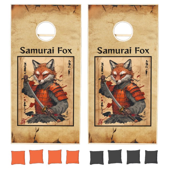 Samurai Fox with Katana on Parchment Background Cornhole Set (Set)