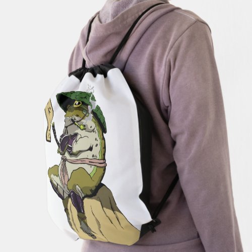 Samurai Frog Guardian of the Lotus Drawstring Bag