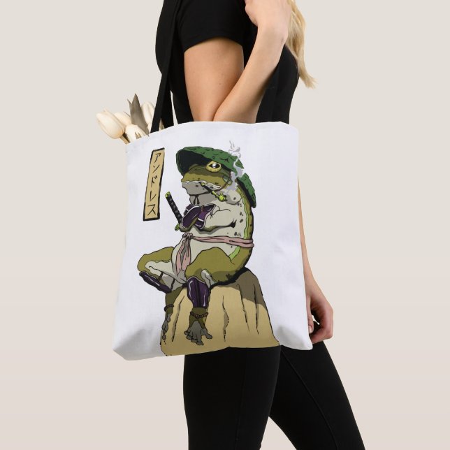 Samurai Frog: Guardian of the Lotus Tote Bag (Close Up)