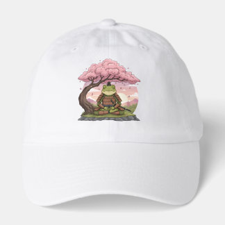 Samurai Frog Meditating Cute Toon Funny White Hat