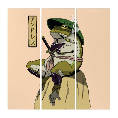 Samurai Frog Poster Faux Canvas Print Acrylic Prin Triptych