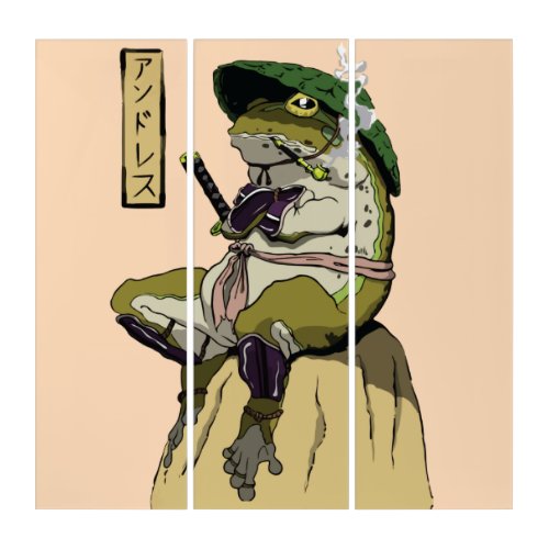 Samurai Frog Poster Faux Canvas Print Acrylic Prin Triptych