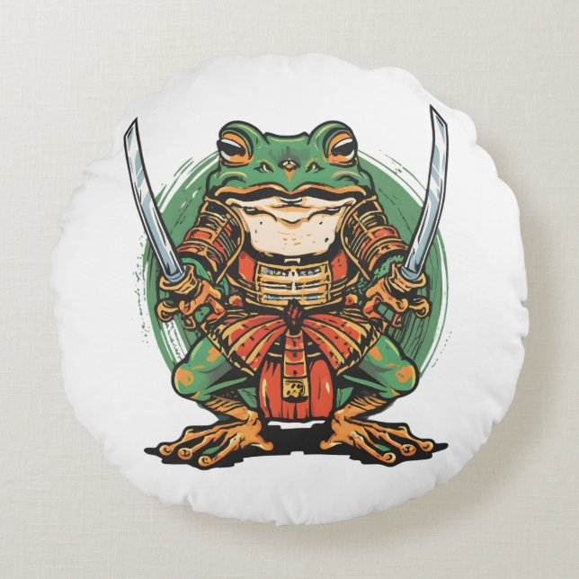  Samurai frog warrior Round Pillow (Front)
