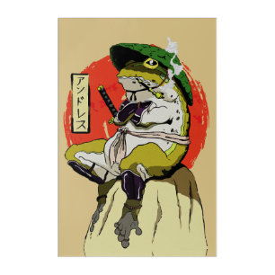Samurai Frog with Red Sun Aesthetic Acrylic Print
