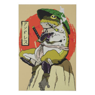 Samurai Frog with Red Sun Aesthetic Faux Canvas Print