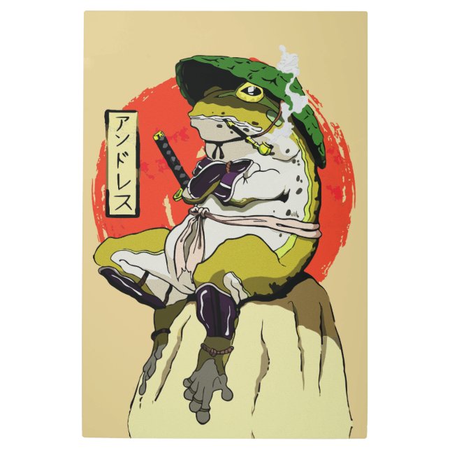 Samurai Frog with Red Sun Aesthetic Metal Print (Front)