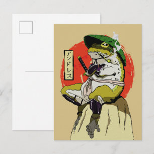 Samurai Frog with Red Sun Aesthetic Postcard