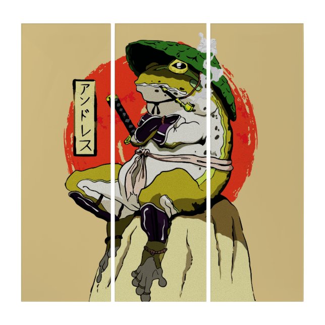 Samurai Frog with Red Sun Aesthetic Triptych (Front)