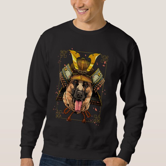 Samurai German Shepherd Dog  Japanese Warrior Bush Sweatshirt (Front)