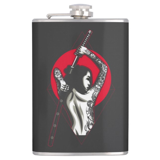Samurai girl illustration   flask (Front)