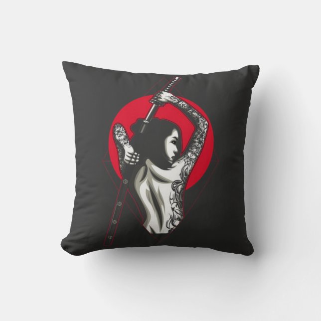 Samurai girl illustration  T-Shirt Throw Pillow (Front)