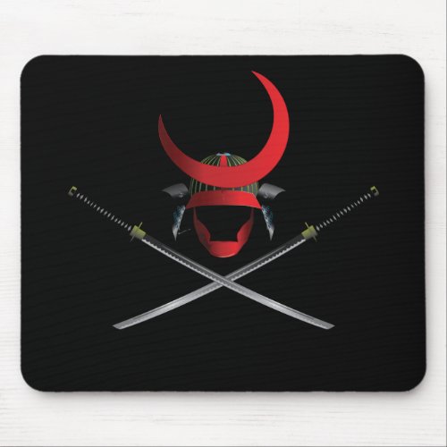 Samurai Helmet and Swords Mouse Pad