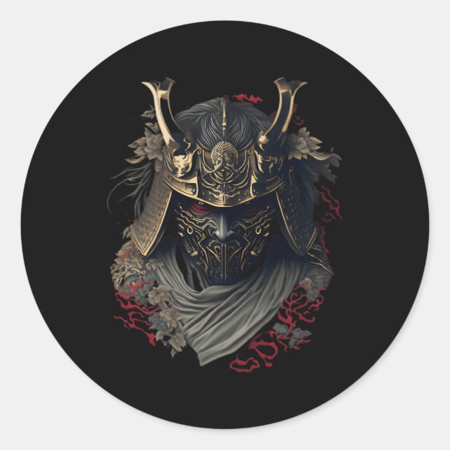 Samurai Helmet Warrior Bushido Oni Japanese Cultur Classic Round Sticker (Front)