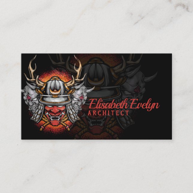 Samurai helmet with oni mask business card (Front)