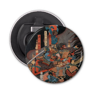 Samurai Hero Yorimitsu: Vintage Woodblock Art Bottle Opener