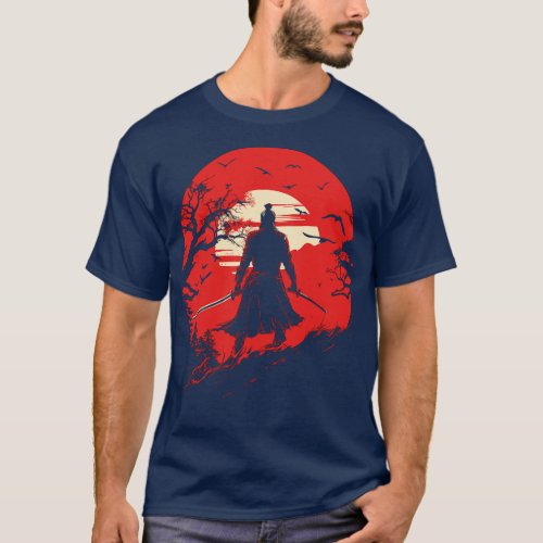 Samurai Illustraion Vintage Sunset T_Shirt