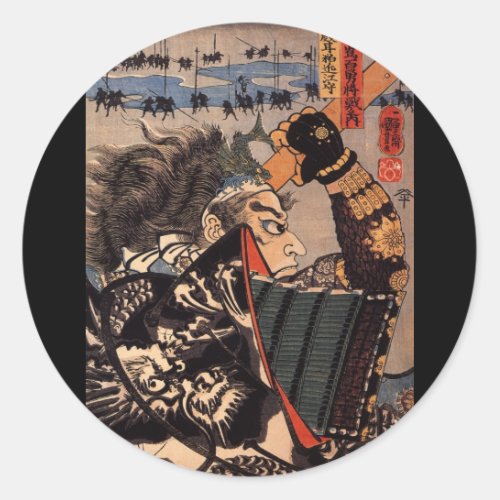 Samurai in beautiful dragon armor c 1800s classic round sticker