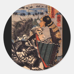 Samurai in beautiful dragon armor, c. 1800's classic round sticker